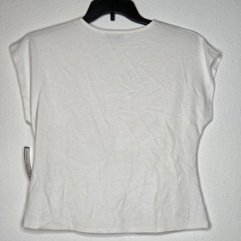 NWT Sam & Jess Women's Solid-Color Twist-Front V-Neck Top - White - Picture 2 of 5